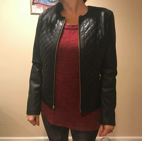 😍Cole Haan😍Quilted Faux Leather Moto Jacket💗 - Picture 2 of 5