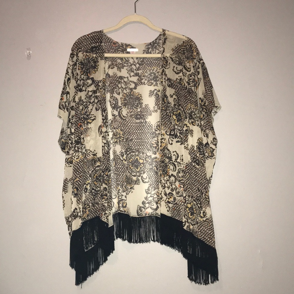 Floral Tunic with Black Fringe