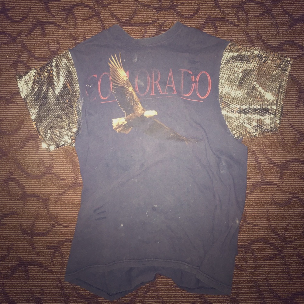 LF furst of a kind distressed sequin shirt NWOT