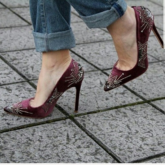 Zara Shoes - ZARA HAND BEADED VELVET HIGH HEEL SHOES BRAND NEW