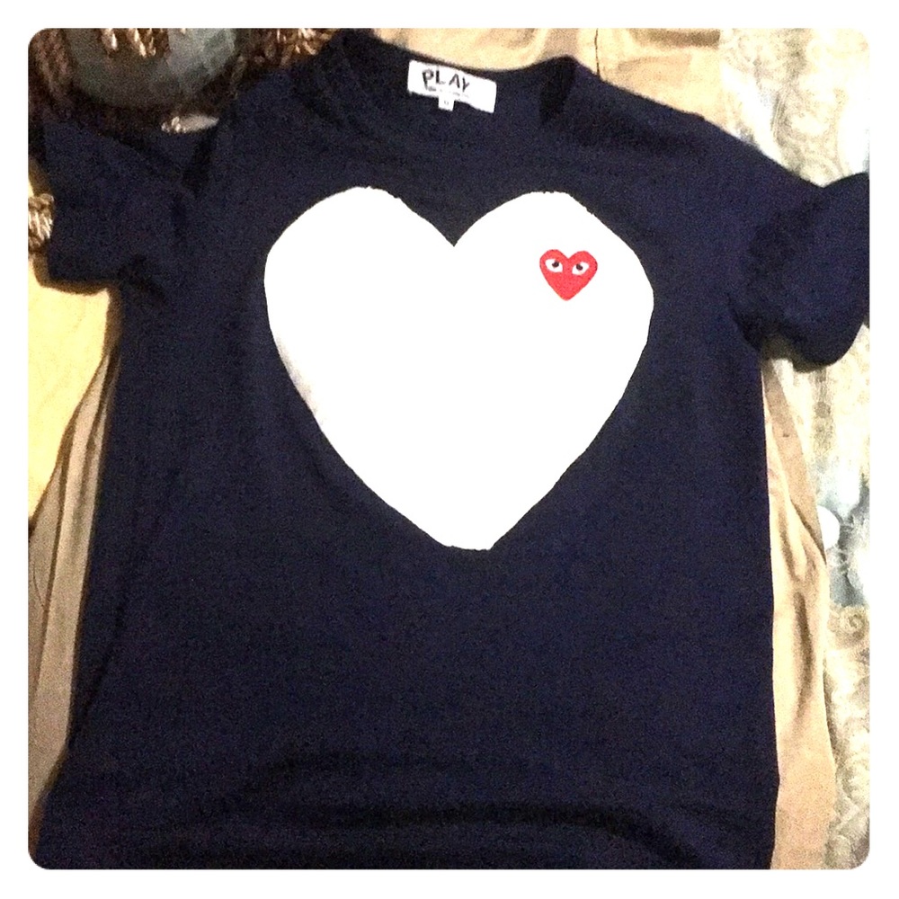 Comme Des Garcons Play Heart Tee - Navy Blue