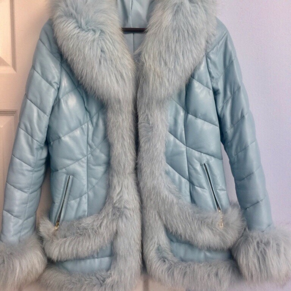 Real fox fur leather coat