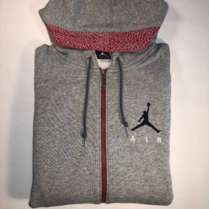 Jordan Hoodie Grey w/ Red Detail on Pockets & Hood