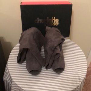 ❤️🖤Grey suede peep toe over the knee boots🖤❤️