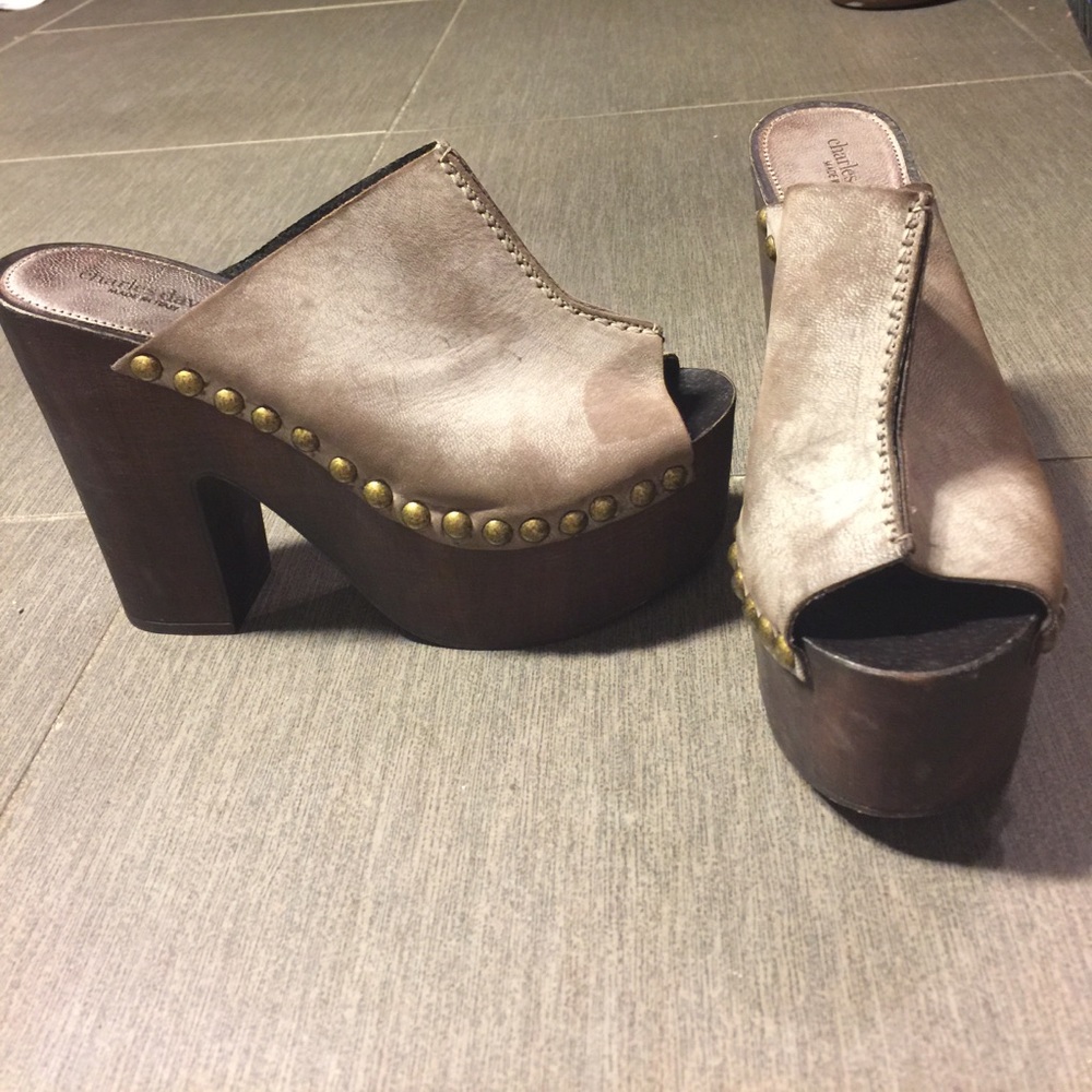 Leather wood clog pumps Charles David