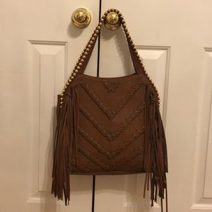 Tan, Leather, Bug Buddha tote purse.