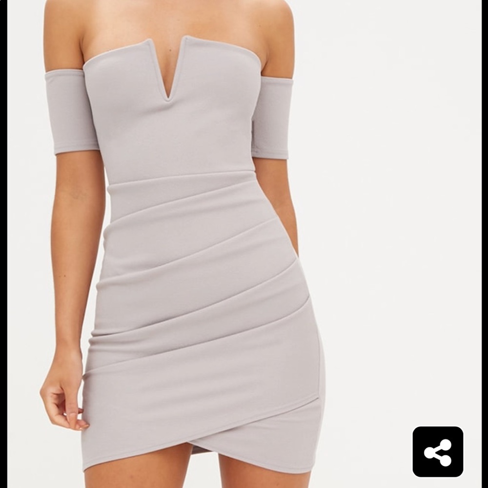 Ice Grey Bardot Wrap Front Bodycon Dress