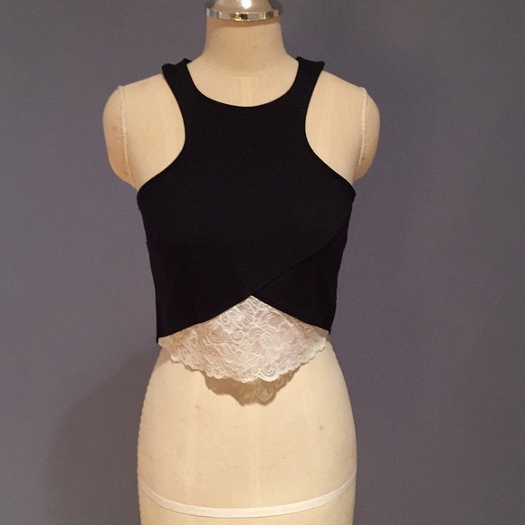 Bobby Rocco Black Crop Top Tank White Lace NWT Size L - Picture 1 of 5