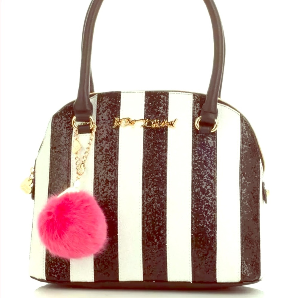 Betsy Johnson black & white striped bag