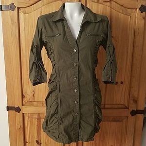Utility Army Green Dress with Pockets