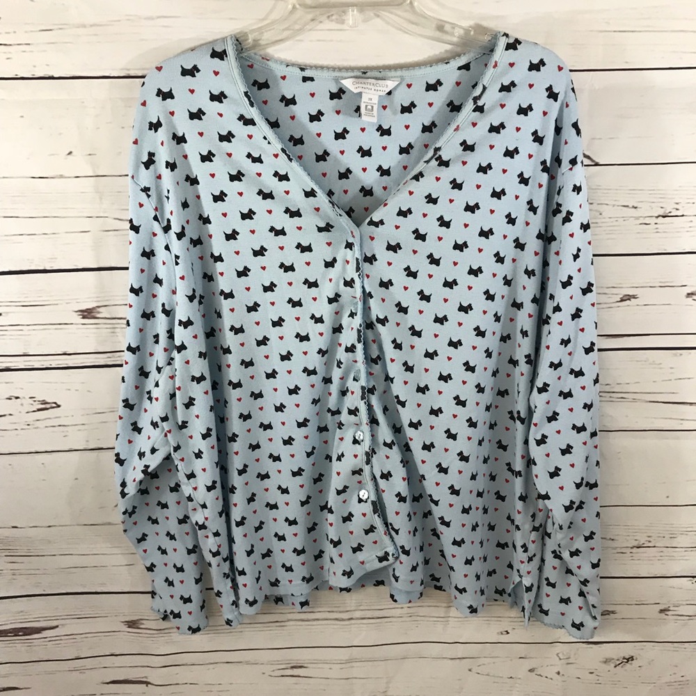 PLUS Charter Club Scottish Terrier 3X blue PJ top