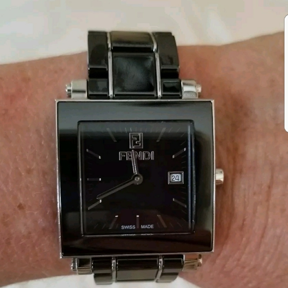 Fendi Orologi black square face ceramic watch