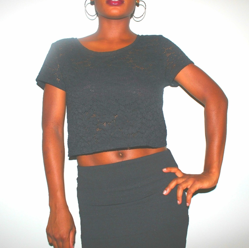 Express Black Lace Crop Top