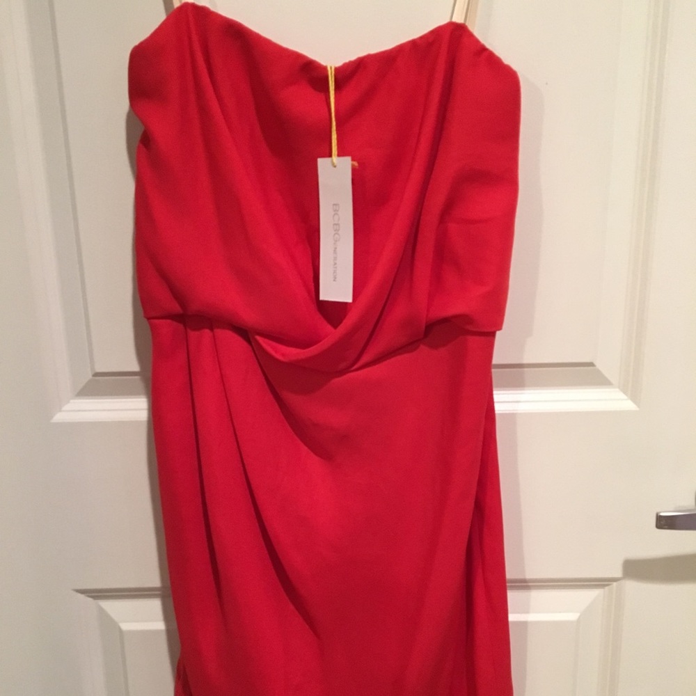 BCBG tulip blouson strapless dress in red passion - Picture 2 of 4