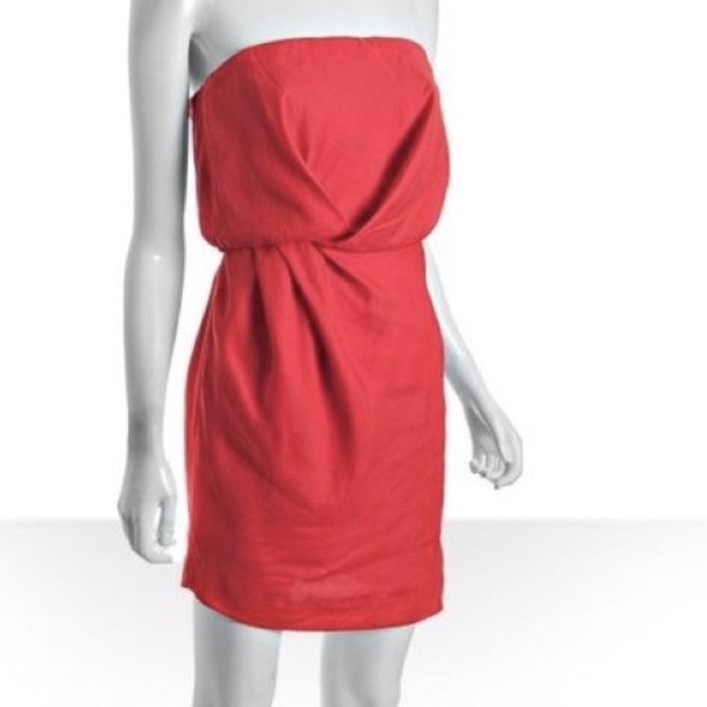BCBG tulip blouson strapless dress in red passion