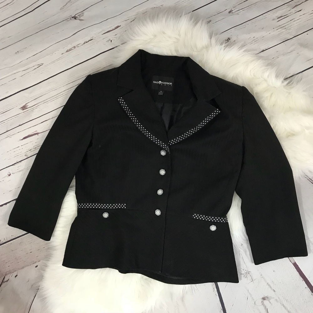 Sag Harbor sz 12 black blazer with polka dots