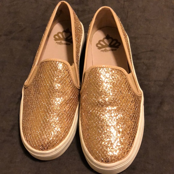 gold sparkly slip on shoes