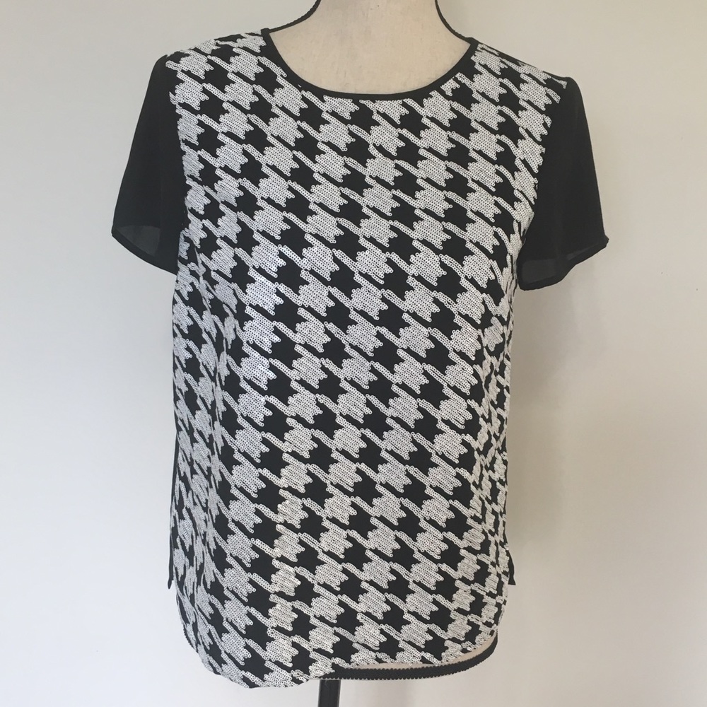 Talbots Black & White Sequin Blouse Holiday Party