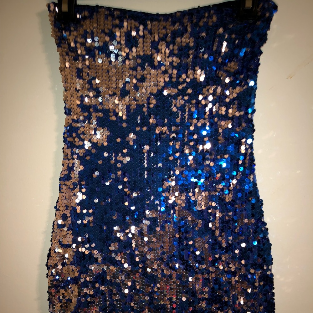 Arden B, embellished strapless dress blue & silver