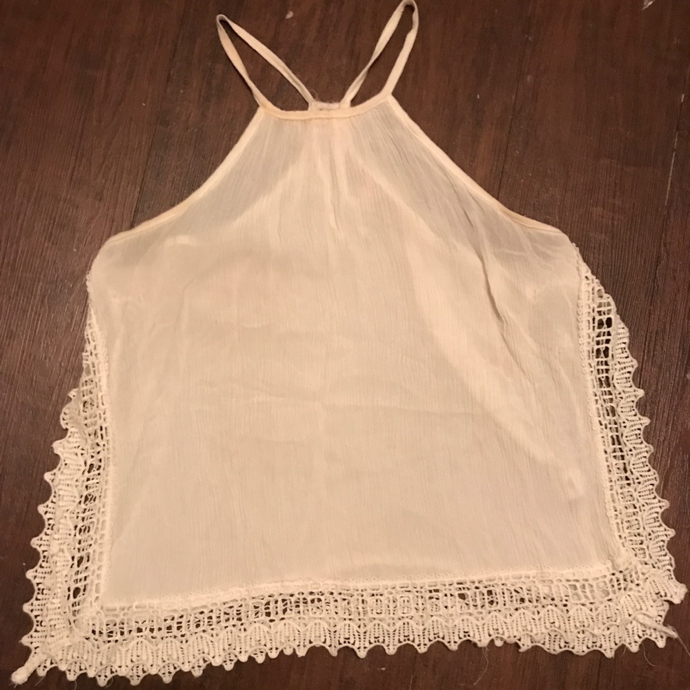 White lacy LA Hearts halter top with side slit