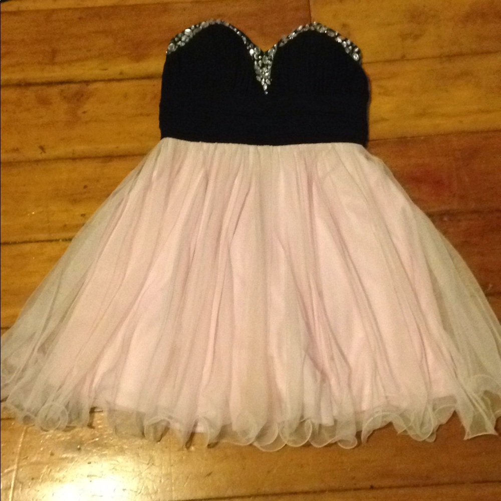 Pink and black puffy homecoming dress
