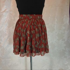 F21 Red pleated skirt w/ leopard bows- Sm