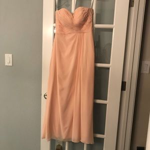 Azazie arabella peach strapless bridesmaid dress