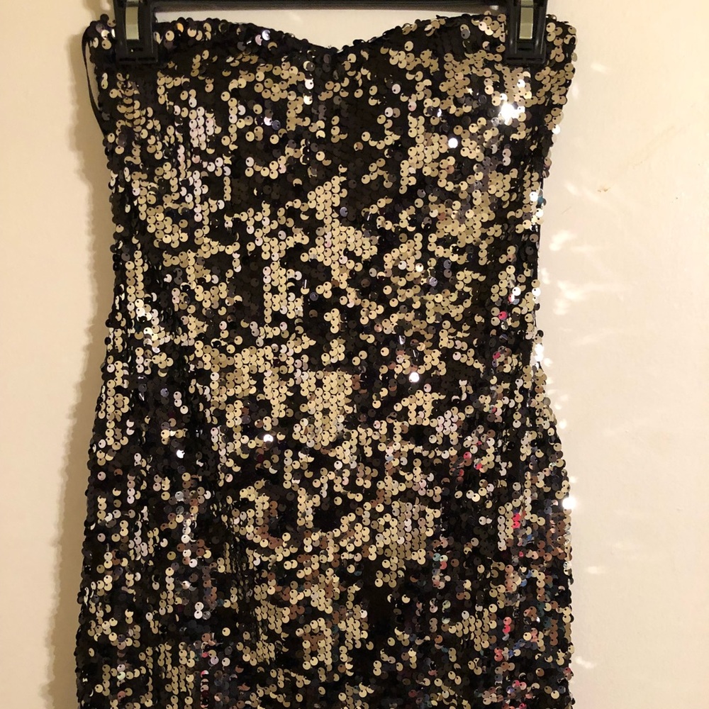 Arden B. Embellished strapless dress n blck & silv
