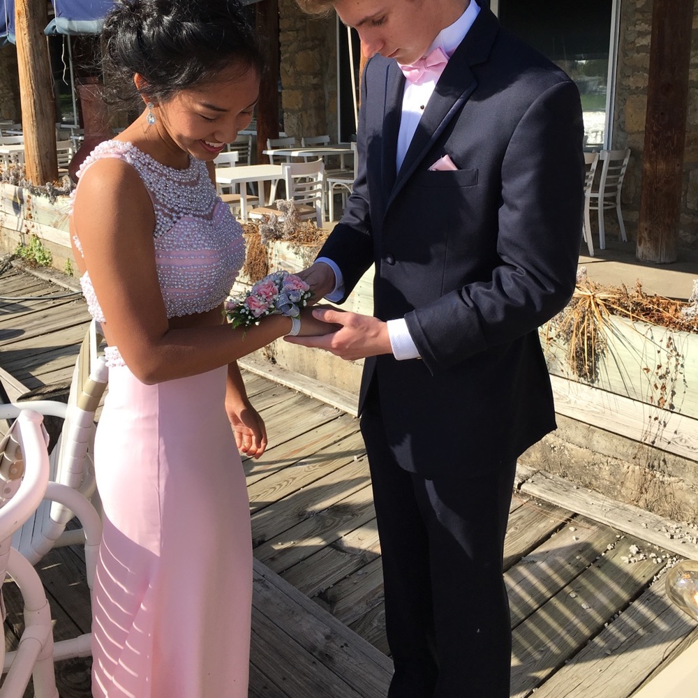 Pink two piece prom dress