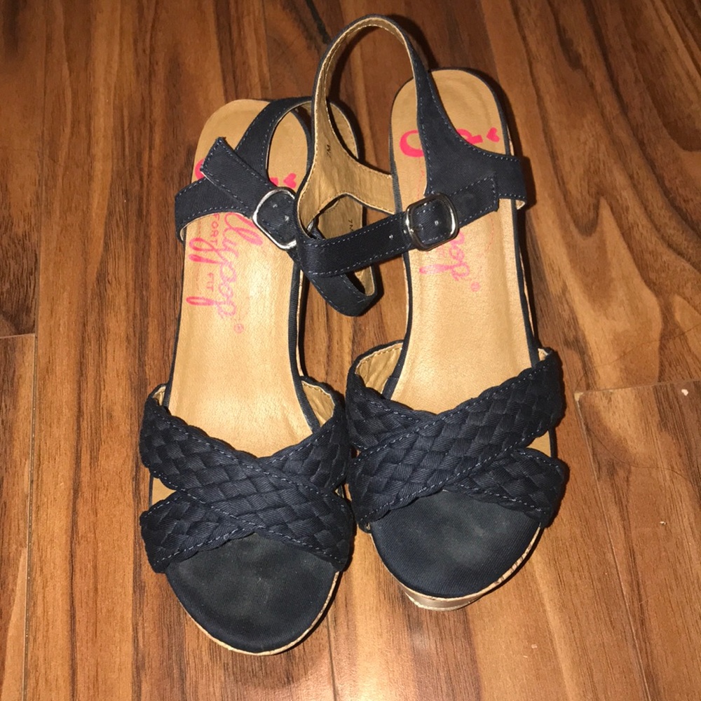 Navy blue braided wedges