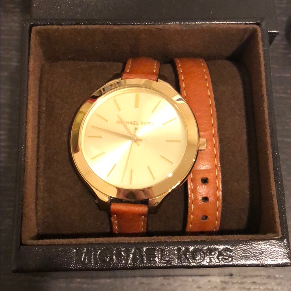 Michael Kors Brown Leather Wrap Watch