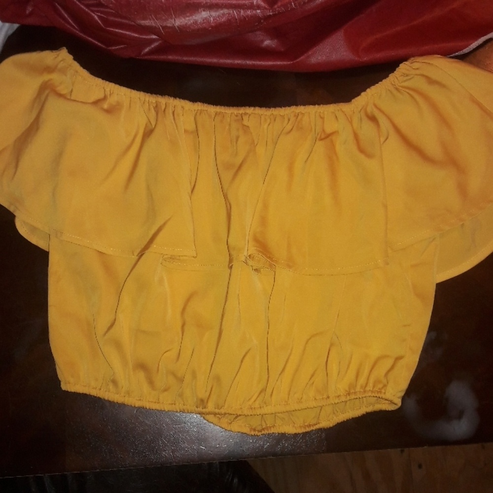 Yellow off the shoulder crop top