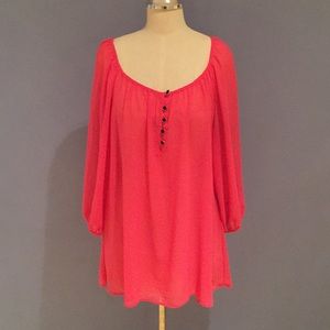 H&M Bright Pink Semi-Sheer Scoop Neck Blouse w Buttons Size 10