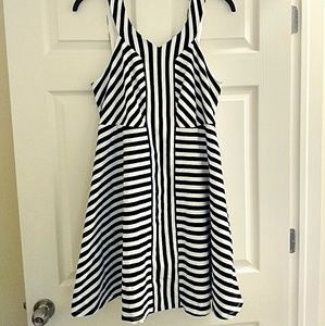 Black & White Striped Ponte Skater Dress