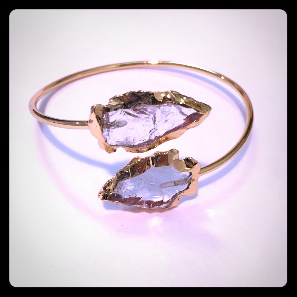 Quartz arrowhead bangle, 24k gold plate