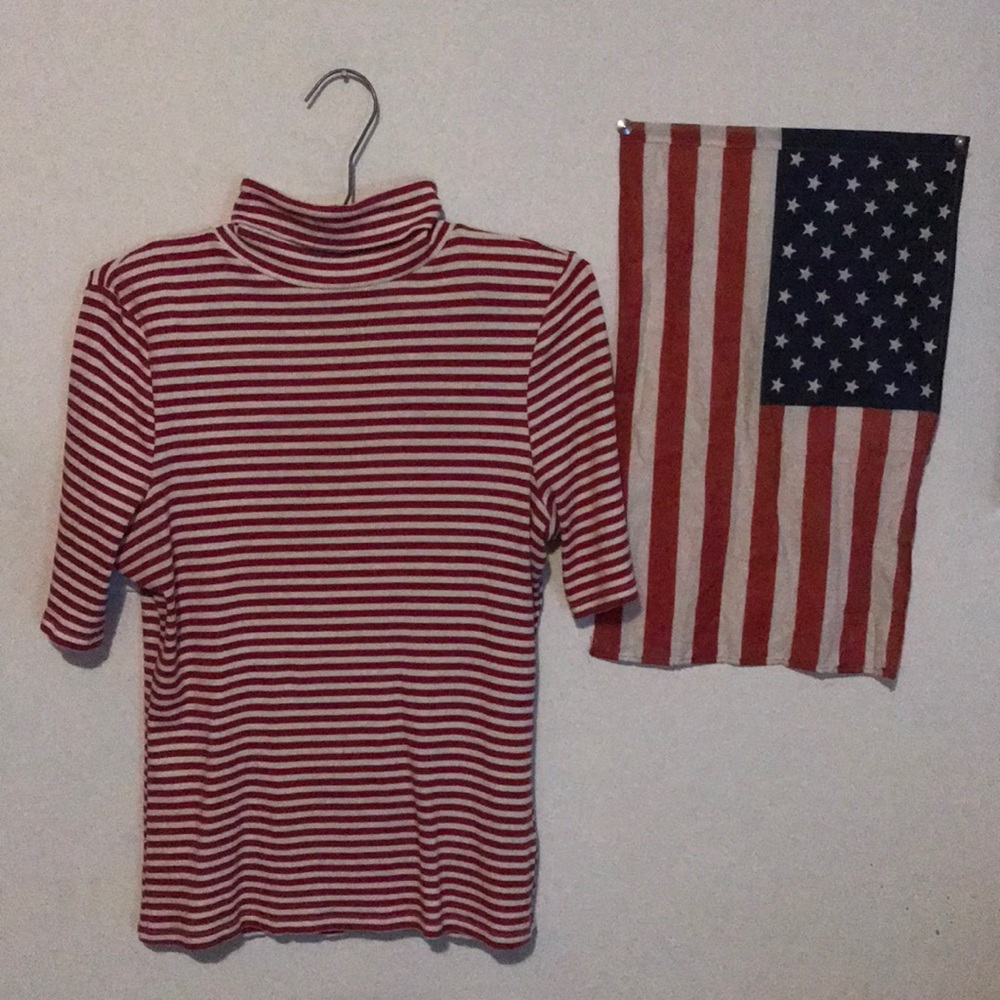 ASOS Red Striped Short Sleeve Ribbed Turleneck