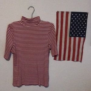 ASOS Red Striped Short Sleeve Ribbed Turleneck