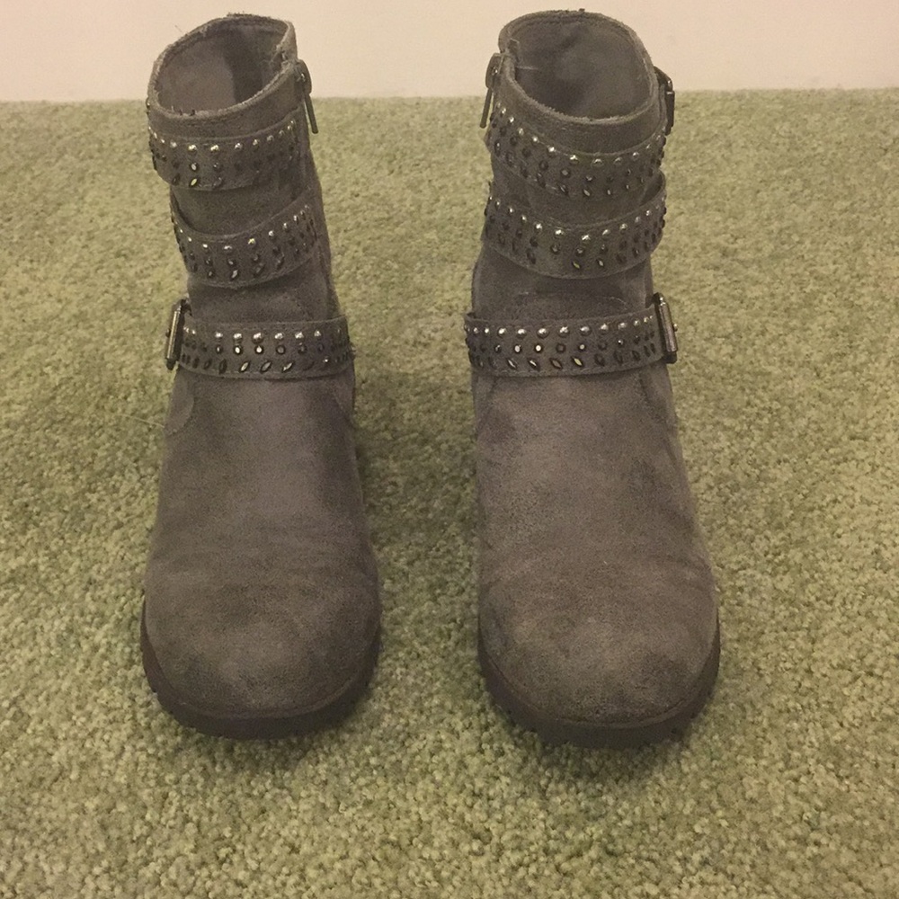 Girl’s Jeweled, Grey, Suede, Ankle boots size 6