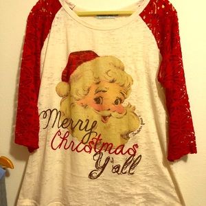 Southern Grace Red Lace 3/4 Sleeve Holiday Shirt