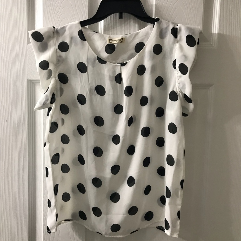 Sheer Polkadot top white black