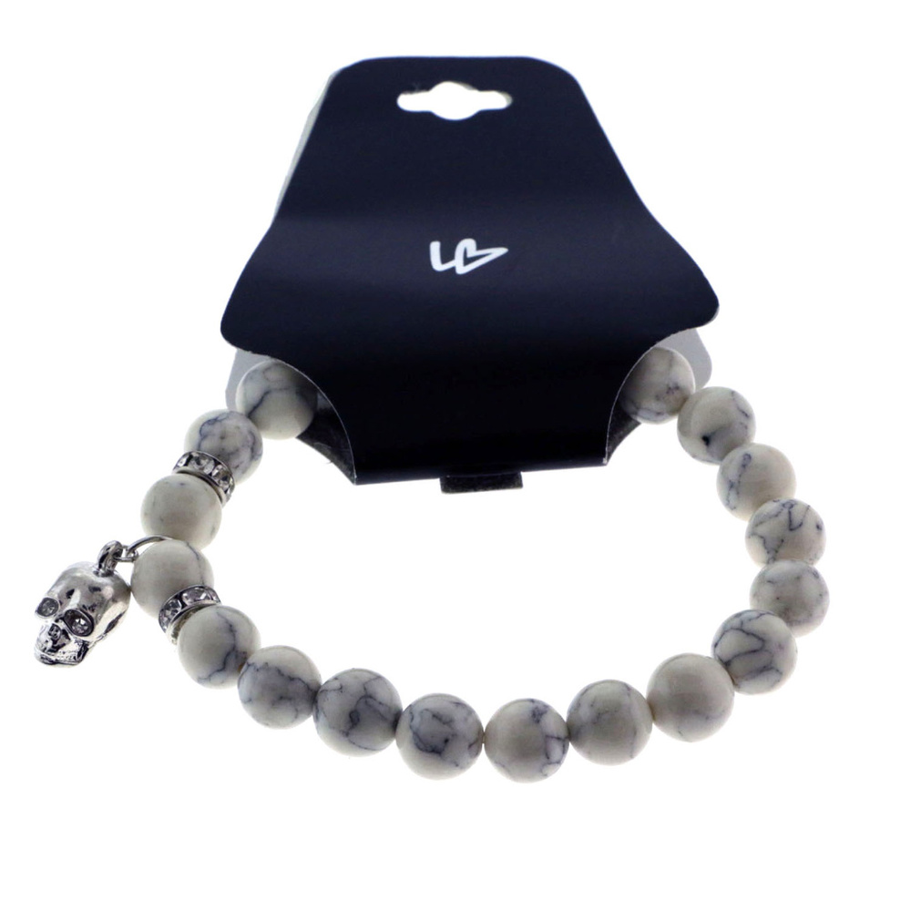 NWT white stone strung beaded silver skull LBB3 - Picture 2 of 8