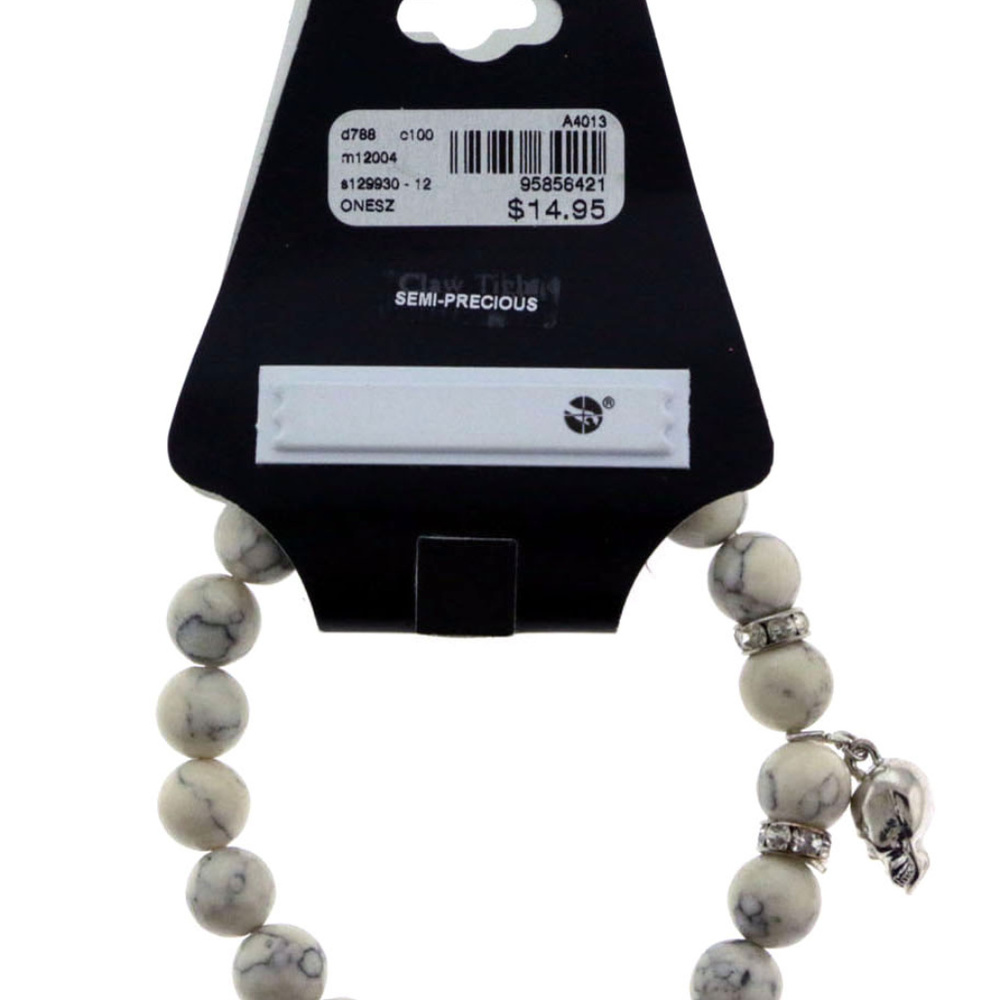 NWT white stone strung beaded silver skull LBB3 - Picture 3 of 8