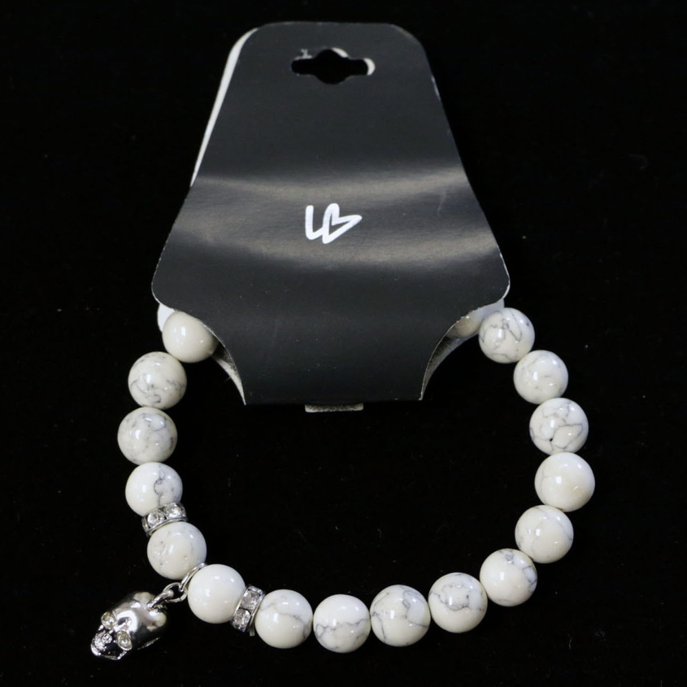 NWT white stone strung beaded silver skull LBB3 - Picture 4 of 8