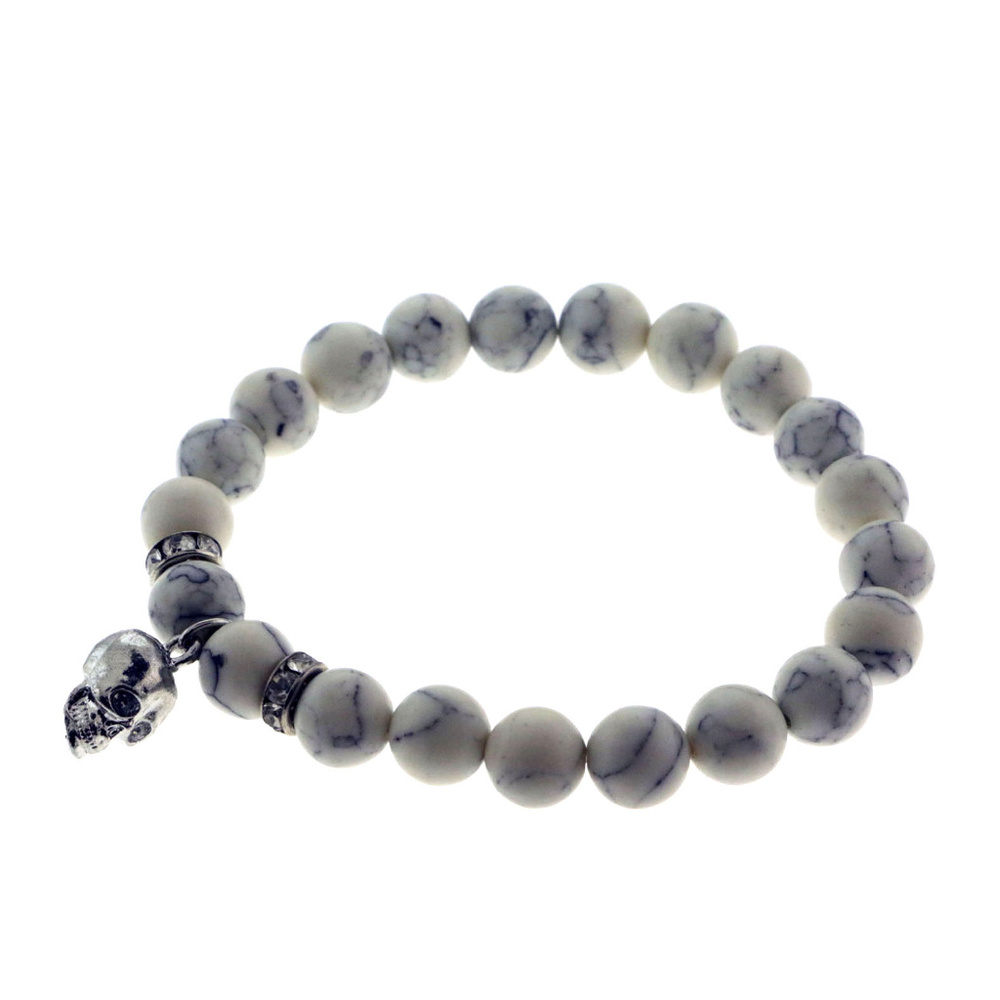 NWT white stone strung beaded silver skull LBB3 - Picture 6 of 8