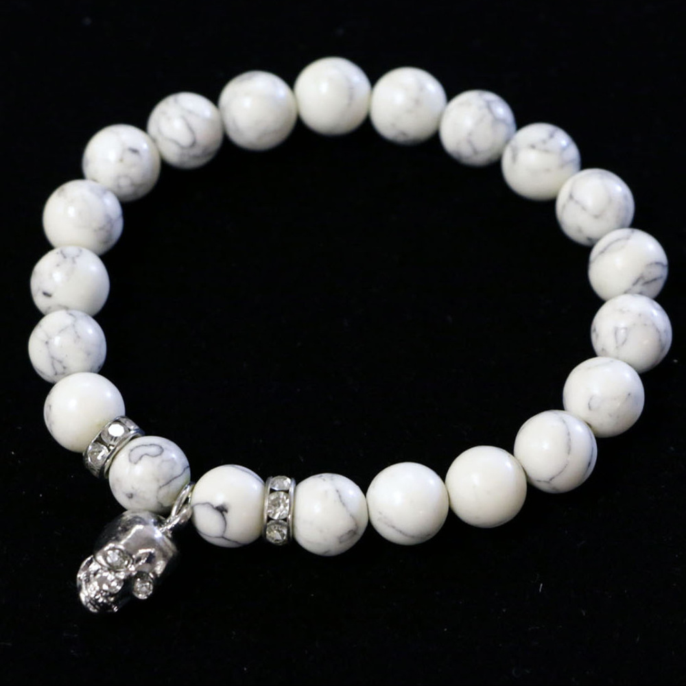 NWT white stone strung beaded silver skull LBB3 - Picture 7 of 8