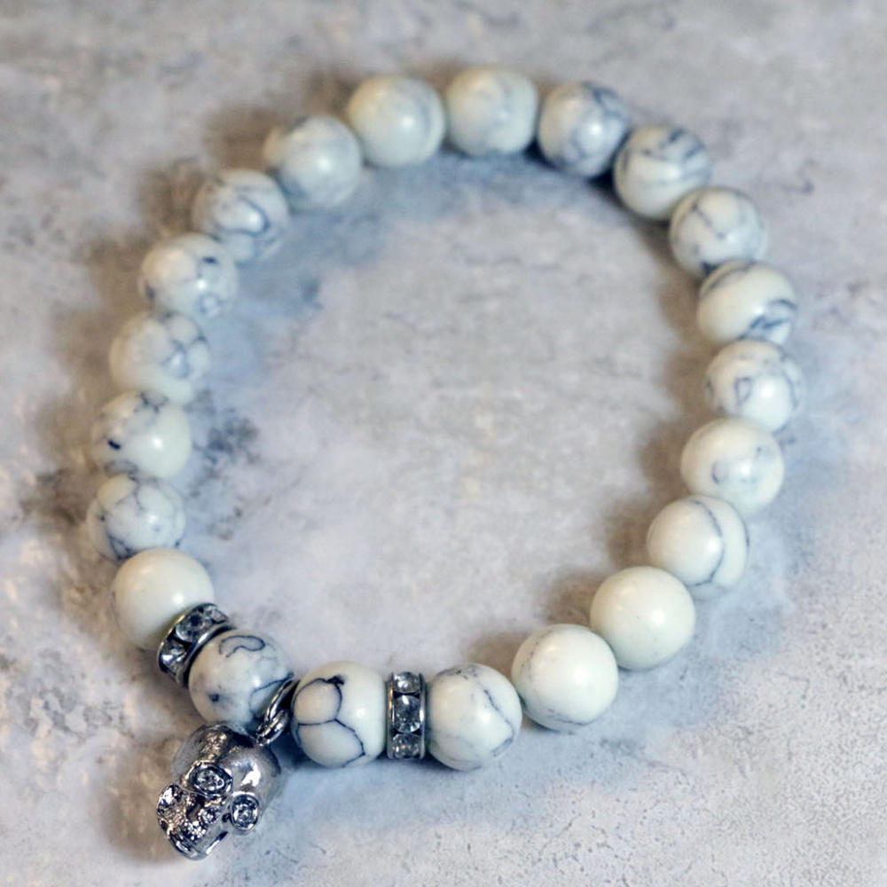 NWT white stone strung beaded silver skull LBB3 - Picture 8 of 8