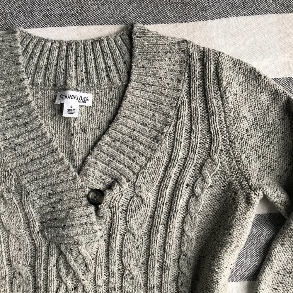 Gray Marled Cable Knit Shawl Collar Sweater - Picture 2 of 7