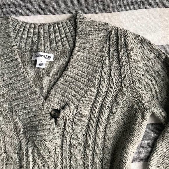 Gray Marled Cable Knit Shawl Collar Sweater - Picture 2 of 7