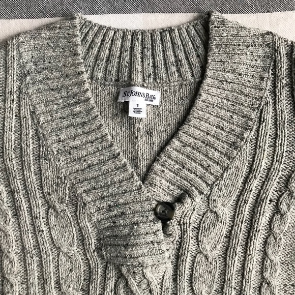 Gray Marled Cable Knit Shawl Collar Sweater - Picture 4 of 7