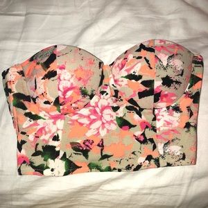 Floral corset crop top- pink Orange Black and Tan